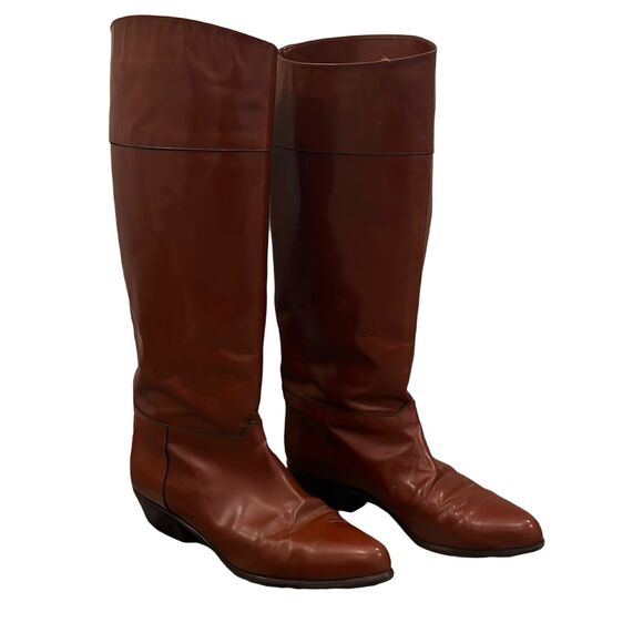 Giuliana Benetton EU40 Italian Leather Cognac Riding Boots Round Toe Equestrian - Picture 1 of 6